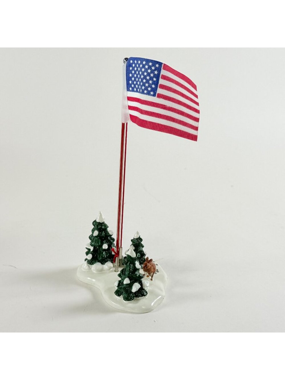 Dept 56 Village U.S. FLAG Pole #51772 Trees Rabbit Christmas Accessory
